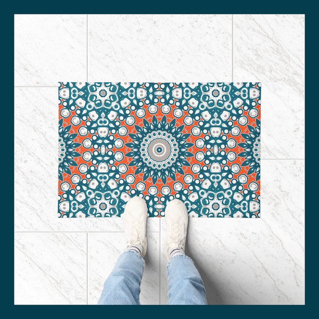 Dicke Orange & Aquamarin Mandala Geometrisches Tot Fußmatte (Von Creator hochgeladen)