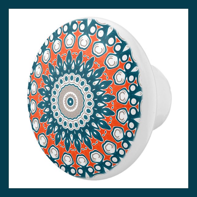 Dicke Orange & Aquamarin Mandala Geometrisches Tot Keramikknauf (Von Creator hochgeladen)