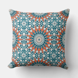 Dicke Orange & Aquamarin Mandala Geometrisches Tot Kissen