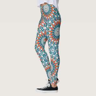 Dicke Orange & Aquamarin Mandala Geometrisches Tot Leggings