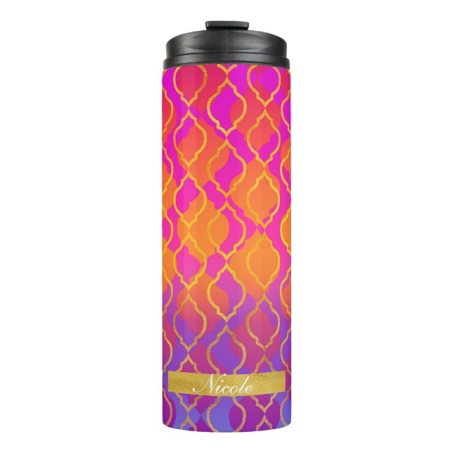 Dicke Orange Pink Gold Fuchsia Modernes Chic Muste Thermosbecher (Vorderseite)