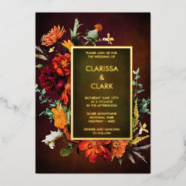 Dicke Orange Rust Fall Floral Moderne Hochzeit Folieneinladung