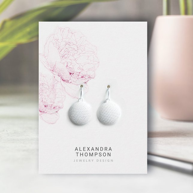 Dicke Peonies Moderne Blumenskizze - Schmuckdarste Visitenkarte (floral earrings jewelry display card bold pink peonies art sketch modern minimalist elegant template)
