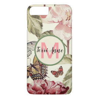 Dicke Peony-Blume und Schmetterlinge mit Monogramm Case-Mate iPhone Hülle
