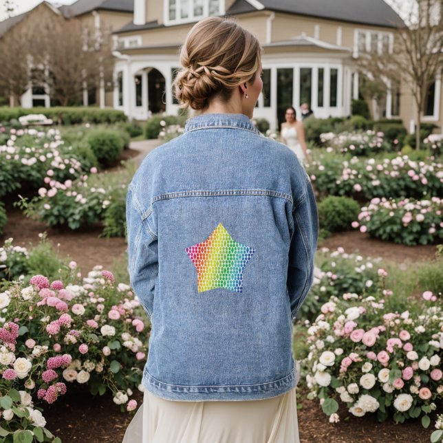 Dicke Rainbow Honeycomb und Diamond Pattern Star Jeansjacke (Hochzeit Rückseite)