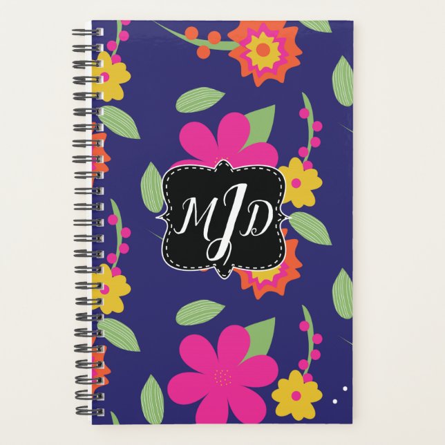 Dicke Retro-Monogramm-Floral-Neonplaner Planer (Vorderseite)