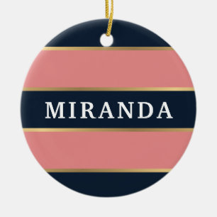 Dicke rosa blaue Streifen Muster Keramik Ornament