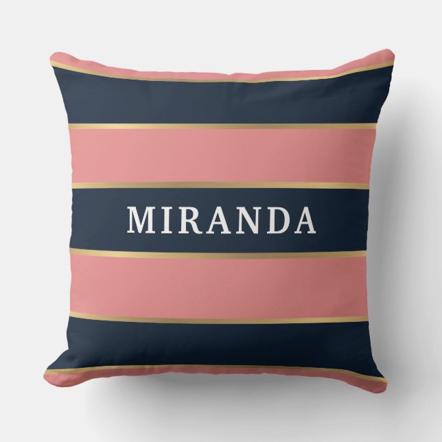 Dicke rosa blaue Streifen Muster Kissen (Vorderseite)