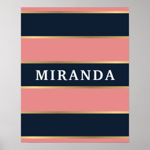 Dicke rosa blaue Streifen Muster Poster