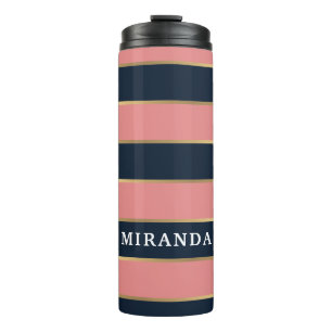 Dicke rosa blaue Streifen Muster Thermosbecher