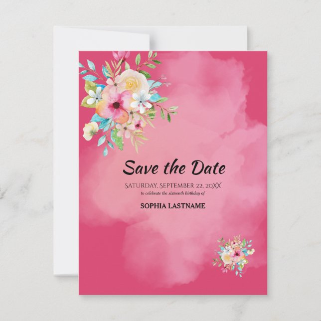 Dicke rosa Blütensüß 16 Save the Date flache Karte (Vorderseite)