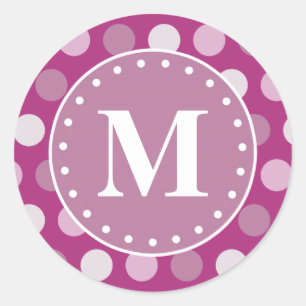 Dicke rosa Lila Polka Dots Monogramm Runder Aufkleber