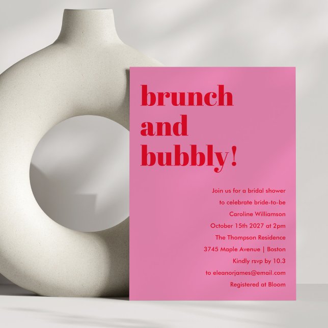 Dicke rosa Moderne Brunch Bubbly Brautparty Einladung (Von Creator hochgeladen)