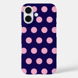 Dicke rosa Polka Punkte auf Navy Blue iPhone 16 Hülle