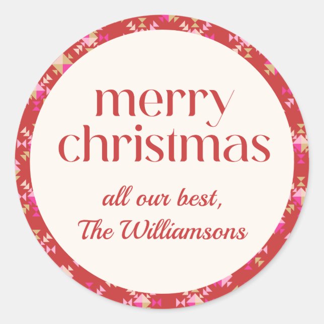 Dicke rosa rote goldene geometrische Personalisier Runder Aufkleber (Vorderseite)