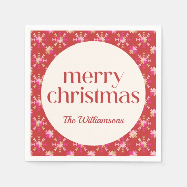 Dicke rosa rote goldene geometrische Personalisier Serviette (Vorderseite)