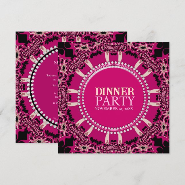 Dicke rosa Schwarz Moderne Tribal Vibe Abendessen  Einladung (Vorne/Hinten)