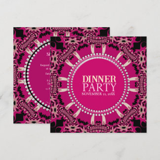 Dicke rosa Schwarz Moderne Tribal Vibe Abendessen Einladung