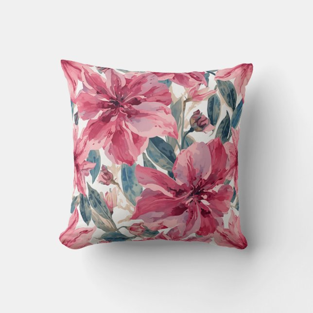 Dicke rosa tropisches botanisches Muster Kissen (Vorderseite)