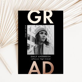 Dicke Rose Schwarz Gold Foto Abschluss Folieneinladung