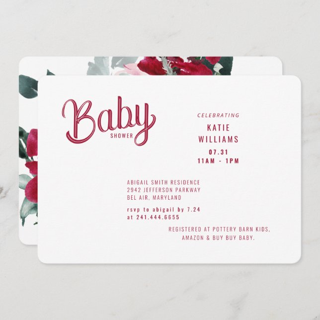 Dicke Rot-Rosa-Blütendusche Einladung (Vorne/Hinten)