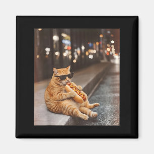 Dicke Rote Katze Isst Hot Dog Lustiges Glizzy Meme Magnet