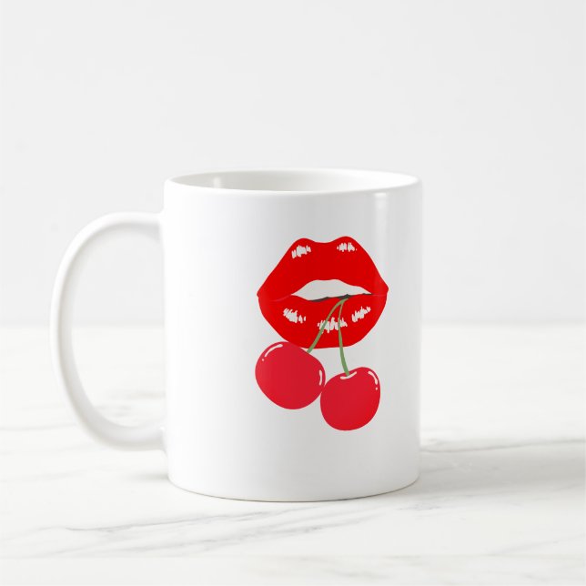 Dicke Rote Lippen und Cherry-Bite-Tasse Kaffeetasse (Links)