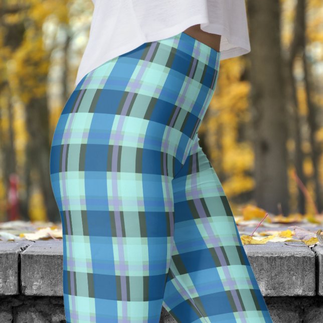 Dicke Schwarz-Blau-Karo-Muster Leggings (Bold Black and Blue Check Pattern Leggings)