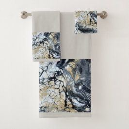 Dicke Schwarz Gold & Weiß Border Badezimmer Handtu Badhandtuch Set