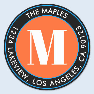 Dicke Schwarz-Orange-blaue Rücksendeadresse Runder Aufkleber