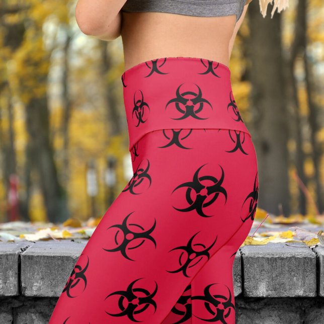 Dicke Schwarz-Rot-Biogefährdung-Muster Yoga Capri Leggings (Biohazard Black on Red)