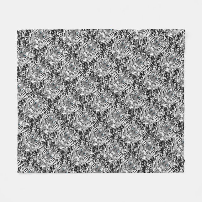 Dicke schwarz-weiß blaue Augen Tiger Fleecedecke (Vorderseite (Horizontal))