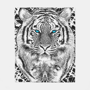 Dicke schwarz-weiß blaue Augen Tiger Fleecedecke