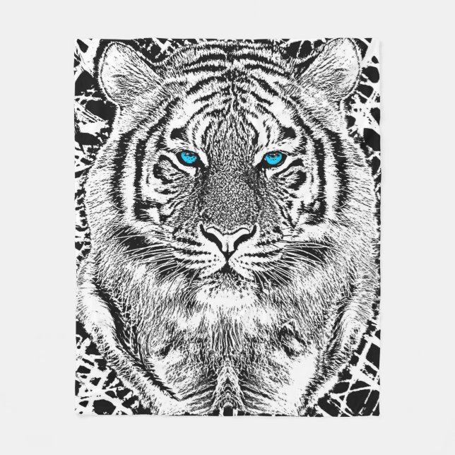 Dicke schwarz-weiß blaue Augen Tiger Fleecedecke (Vorderseite)