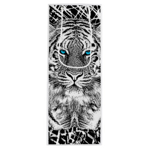 Dicke schwarz-weiß blaue Augen Tiger Geschenktüte Für Weinflaschen