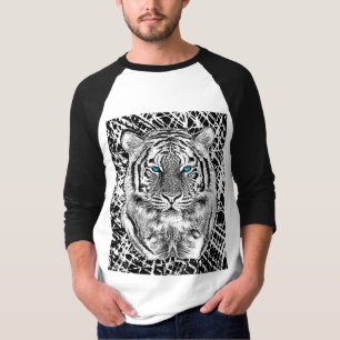 Dicke schwarz-weiß blaue Augen Tiger T-Shirt