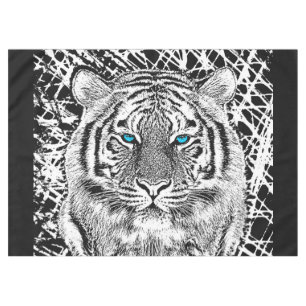 Dicke schwarz-weiß blaue Augen Tiger Tischdecke