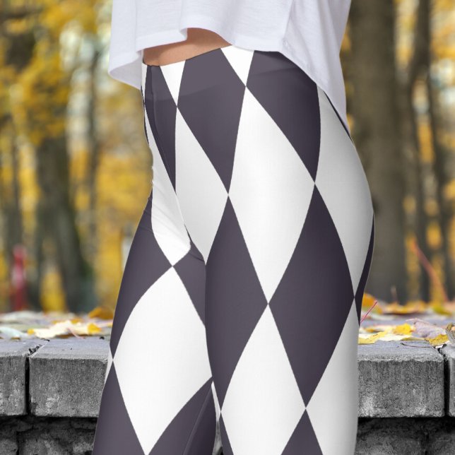 Dicke Schwarz-Weiß-Harlequin-Karo-Muster Leggings (Harlequin Black & White )