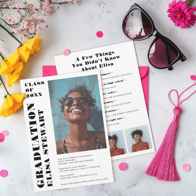 Dicke Schwarz-Weiß-Moderne 4 Foto Abschluss Einladung (Bold Black and White Modern 4 photos Graduation Invitation)