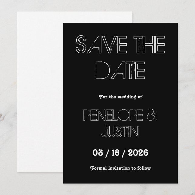 Dicke Schwarz/Weiß Moderne Minimalistisch Save the Date (Vorne/Hinten)