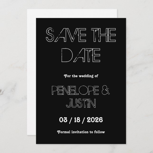 Dicke Schwarz/Weiß Moderne Minimalistisch Save the Save The Date (Vorne/Hinten)