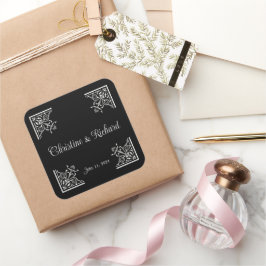 Dicke Schwarz-Weiß-Vintage-Hochzeit Quadratischer Aufkleber