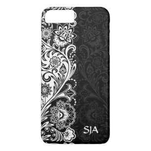 Dicke Schwarz-weiße florale Design iPhone Case