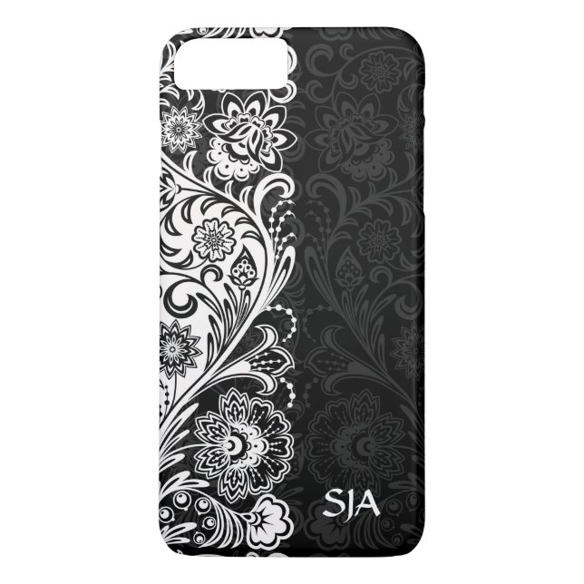 Dicke Schwarz-weiße florale Design iPhone Case (Rückseite)