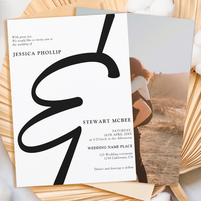 Dicke Schwarz-weiße Kalligraphie Foto Hochzeit Einladung (Von Creator hochgeladen)