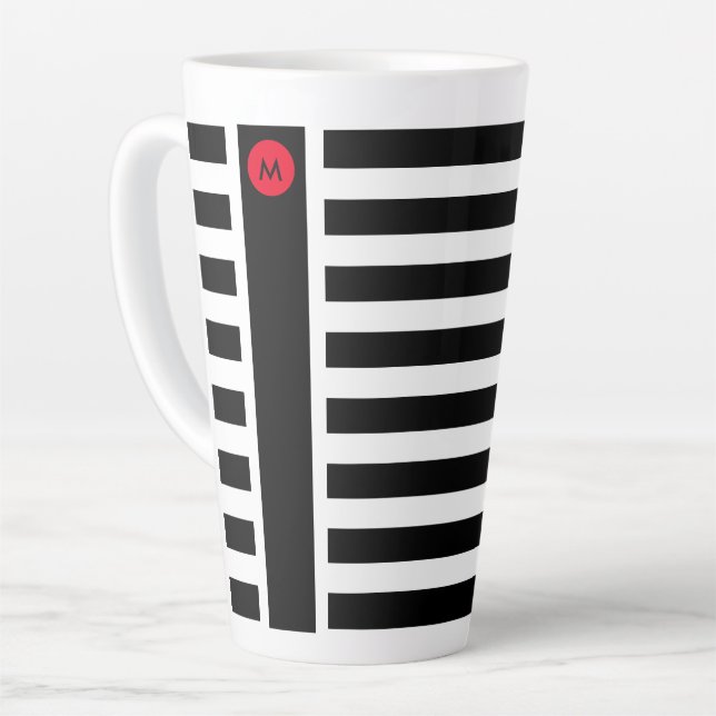 Dicke Schwarz-weiße Streifen mit Tiny Red Monogram Milchtasse (Linke Ecke)
