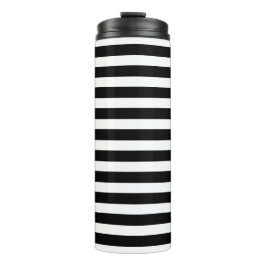Dicke Schwarz-weiße Streifen mit Tiny Red Monogram Thermosbecher