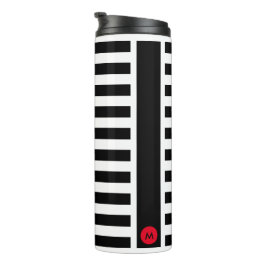 Dicke Schwarz-weiße Streifen mit Tiny Red Monogram Thermosbecher