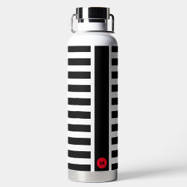 Dicke Schwarz-weiße Streifen mit Tiny Red Monogram Trinkflasche