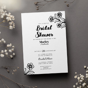Dicke Schwarz-weiße Typografie florales Brautparty Einladung